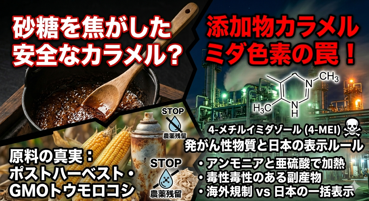 【添加物リスク解説】カラメル色素の原料と製造法がヤバイ！海外では発がん性規制の記事のアイキャッチ画像
